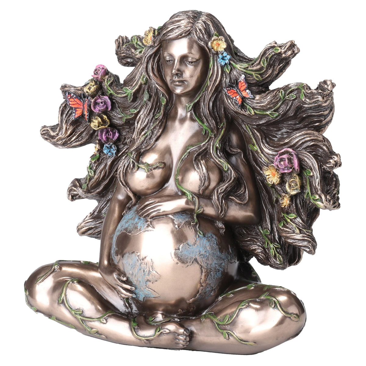 Gaia — Pregnant Mother Earth with Butterflies — Bronze Finish Statue, 12.5 cm – view 4