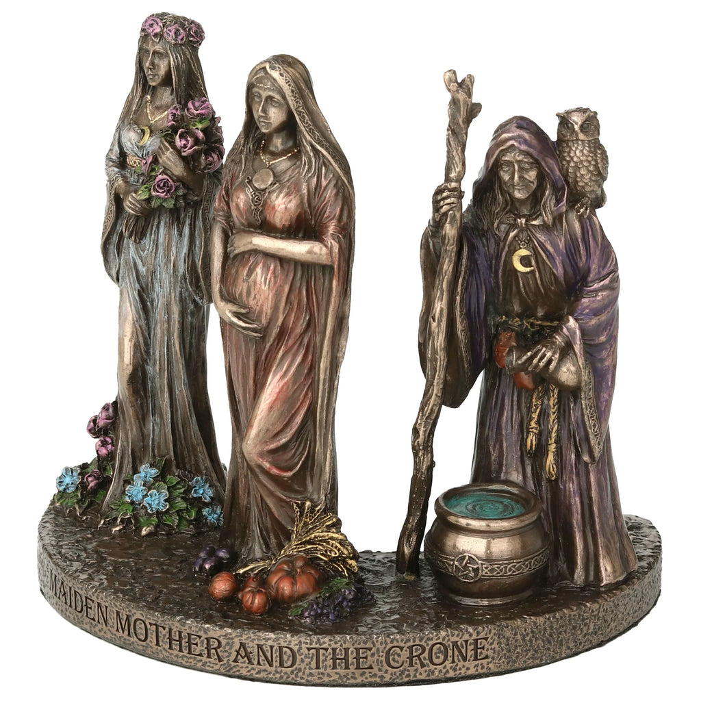 Triple Goddess — Maiden, Mother and Crone — Bronze Finish Statue, 12 cm – view 2