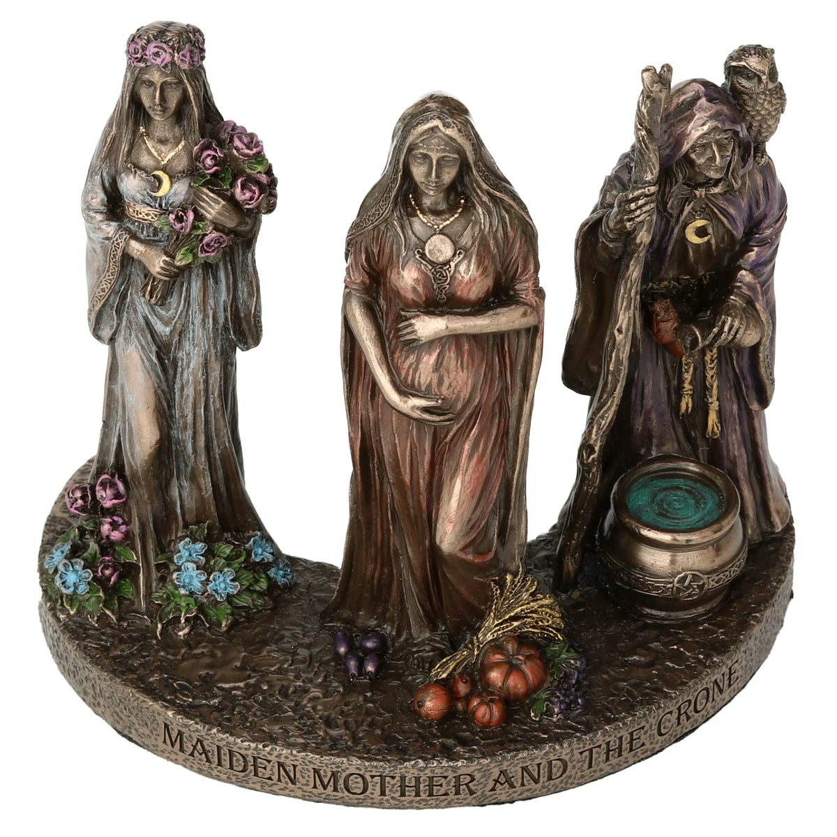 Triple Goddess — Maiden, Mother and Crone — Bronze Finish Statue, 12 cm – view 3