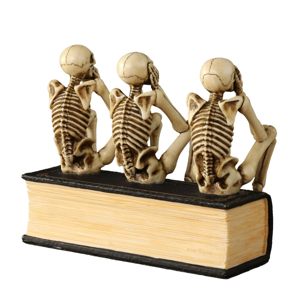 Three Wise Skeletons on a Book — Bronze Finish Statue, 15 cm – view 4