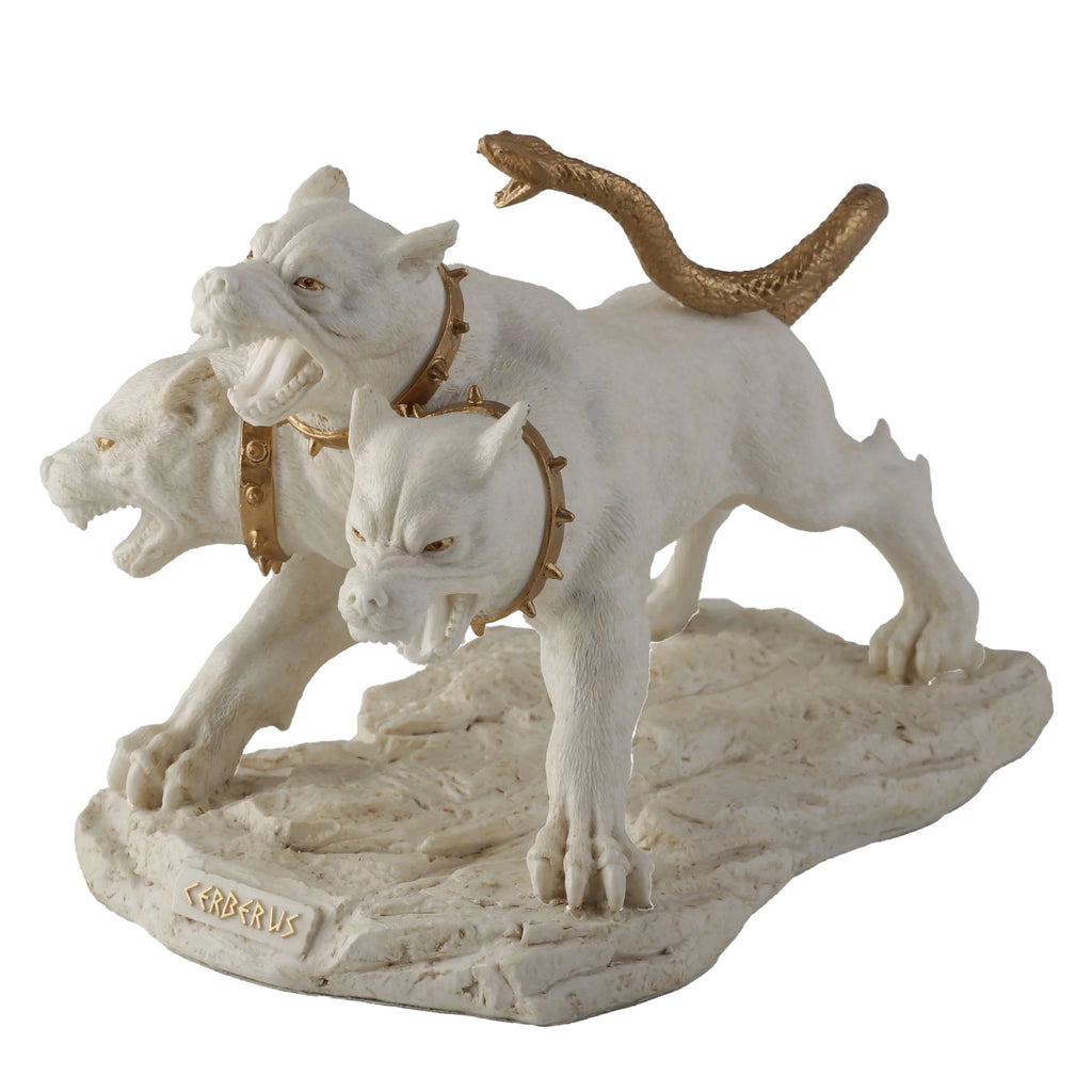 Cerberus – The Three-Headed Hound of Hades – White Statue – 19.5 cm – view 1
