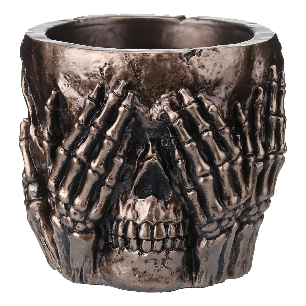 Skull Covering Its Eyes – Bronze-Finish Resin Statue – 19 cm – view 1