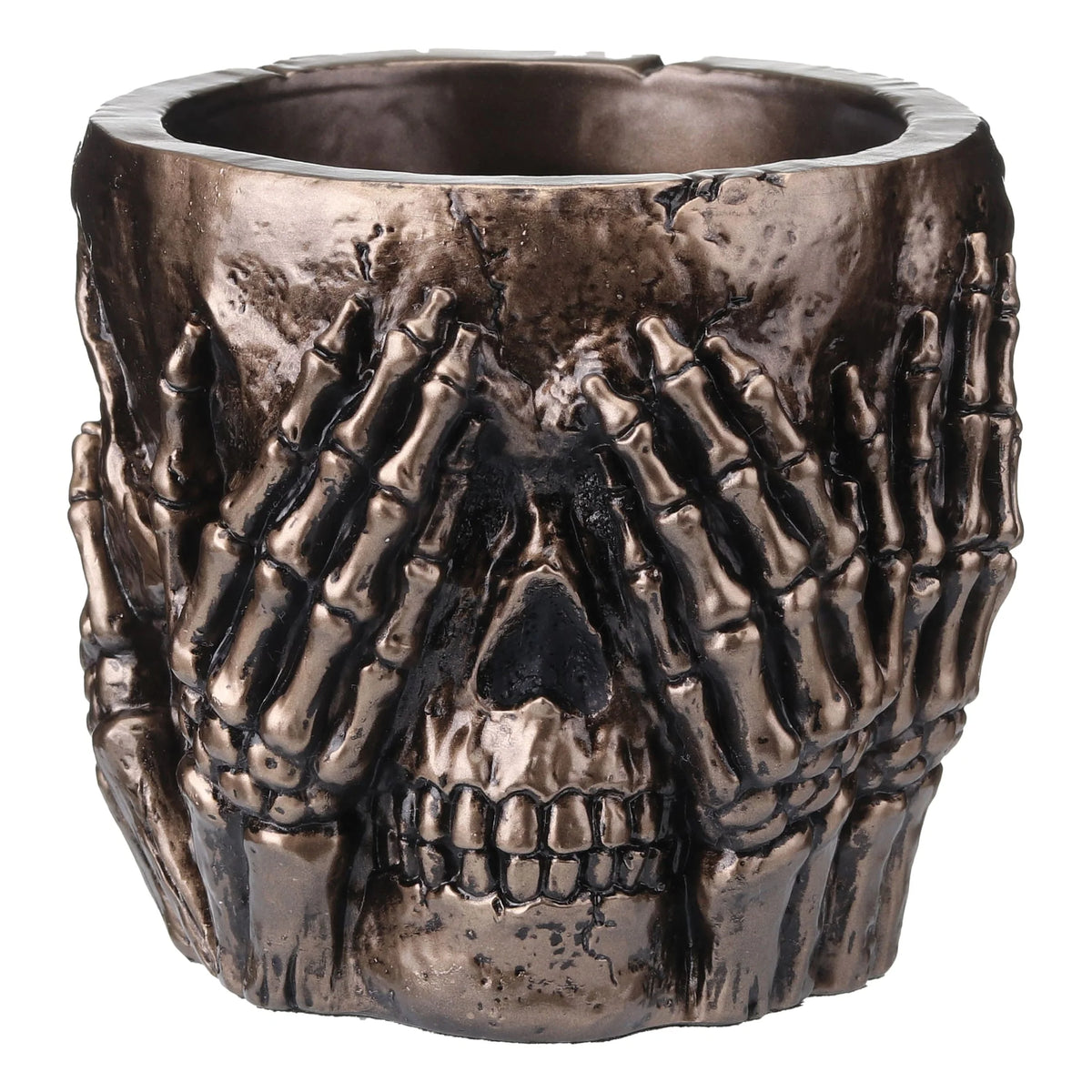 Skull Covering Its Eyes – Bronze-Finish Resin Statue – 19 cm – view 1
