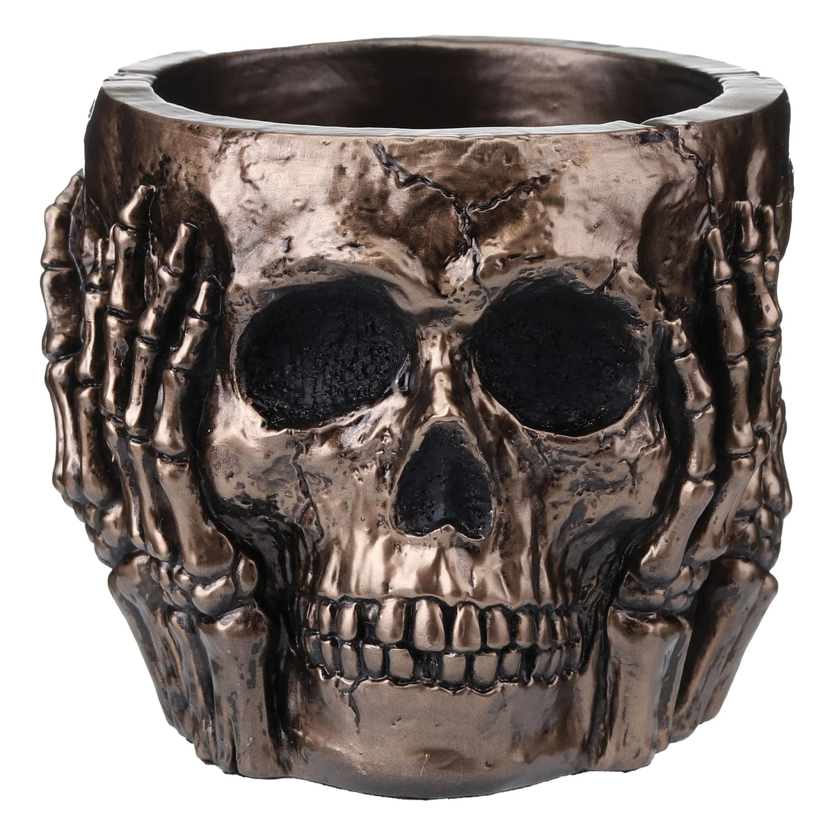 Skull Covering Its Eyes – Bronze-Finish Resin Statue – 19 cm – view 2