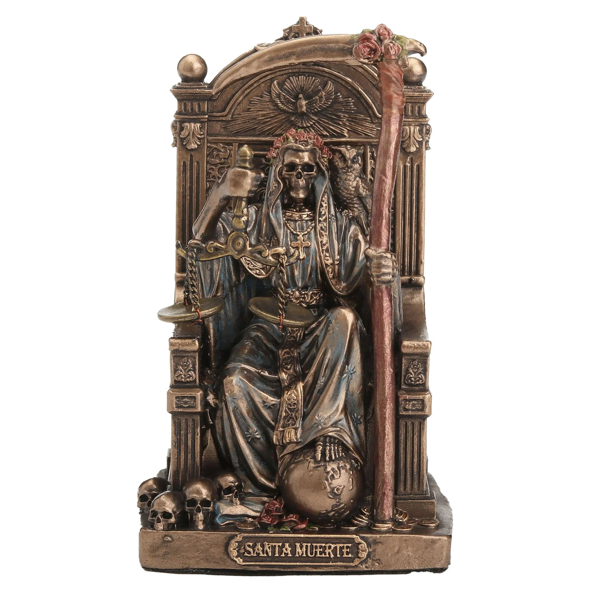 Santa Muerte on a Throne – Bronze-Finish Statue – 8.4 cm – view 1
