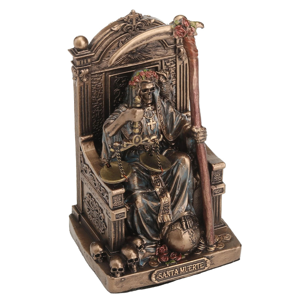 Santa Muerte on a Throne – Bronze-Finish Statue – 8.4 cm – view 2
