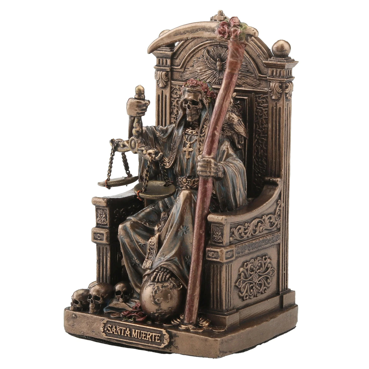 Santa Muerte on a Throne – Bronze-Finish Statue – 8.4 cm – view 3