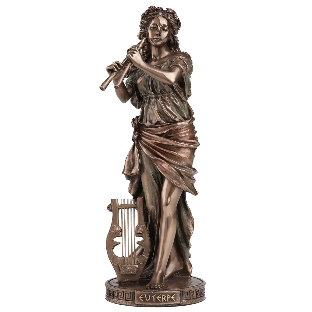 Euterpe, Muse of Music – Bronze-Finish Resin Statue – 23 cm – view 1