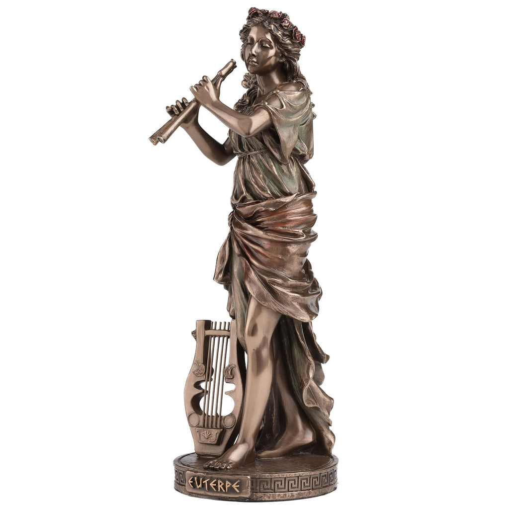Euterpe, Muse of Music – Bronze-Finish Resin Statue – 23 cm – view 3
