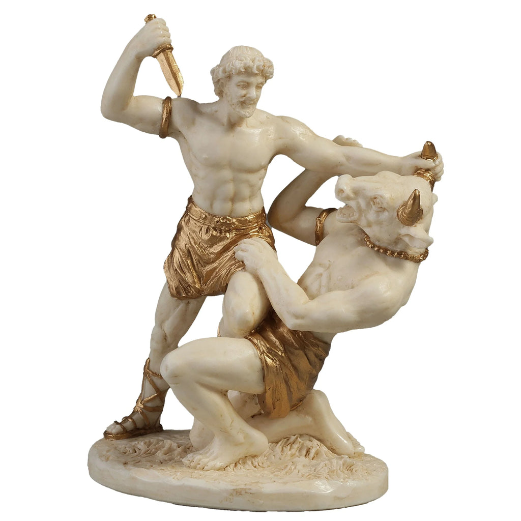 Theseus and the Minotaur – White and Gold Statue – 10 × 8 cm – view 3