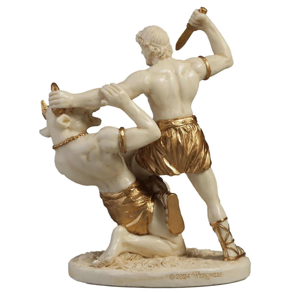 Theseus and the Minotaur – White and Gold Statue – 10 × 8 cm – view 4