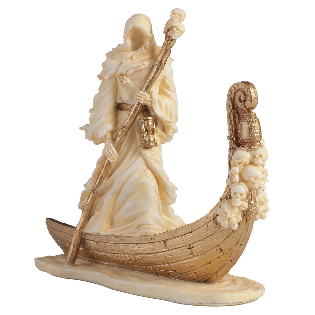 Charon, Ferryman of the Underworld – White and Gold Resin Statue – 9 × 8 cm – view 2