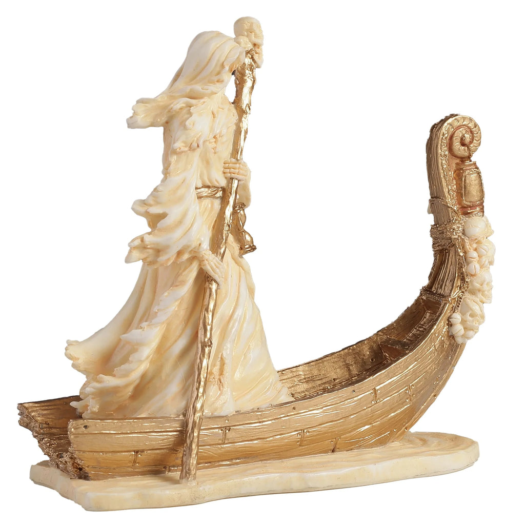 Charon, Ferryman of the Underworld – White and Gold Resin Statue – 9 × 8 cm – view 3