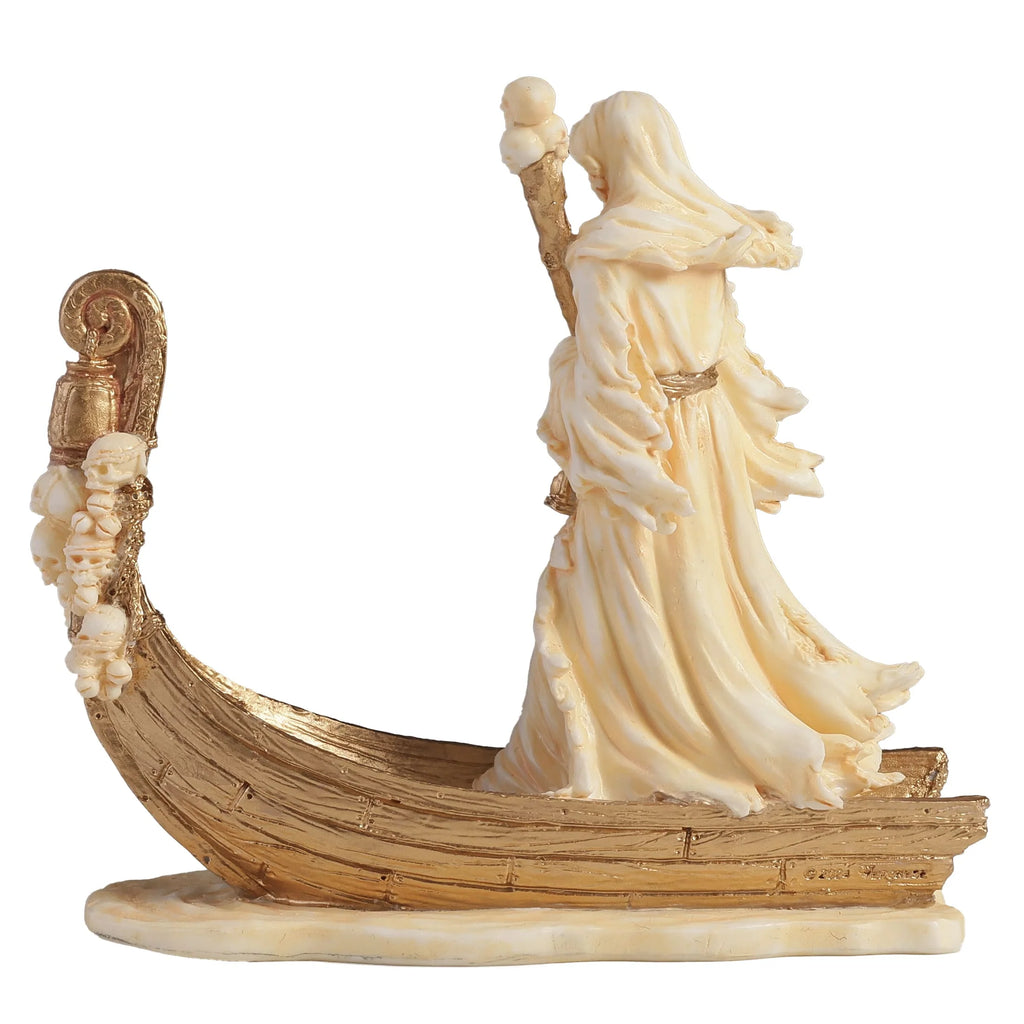 Charon, Ferryman of the Underworld – White and Gold Resin Statue – 9 × 8 cm – view 4