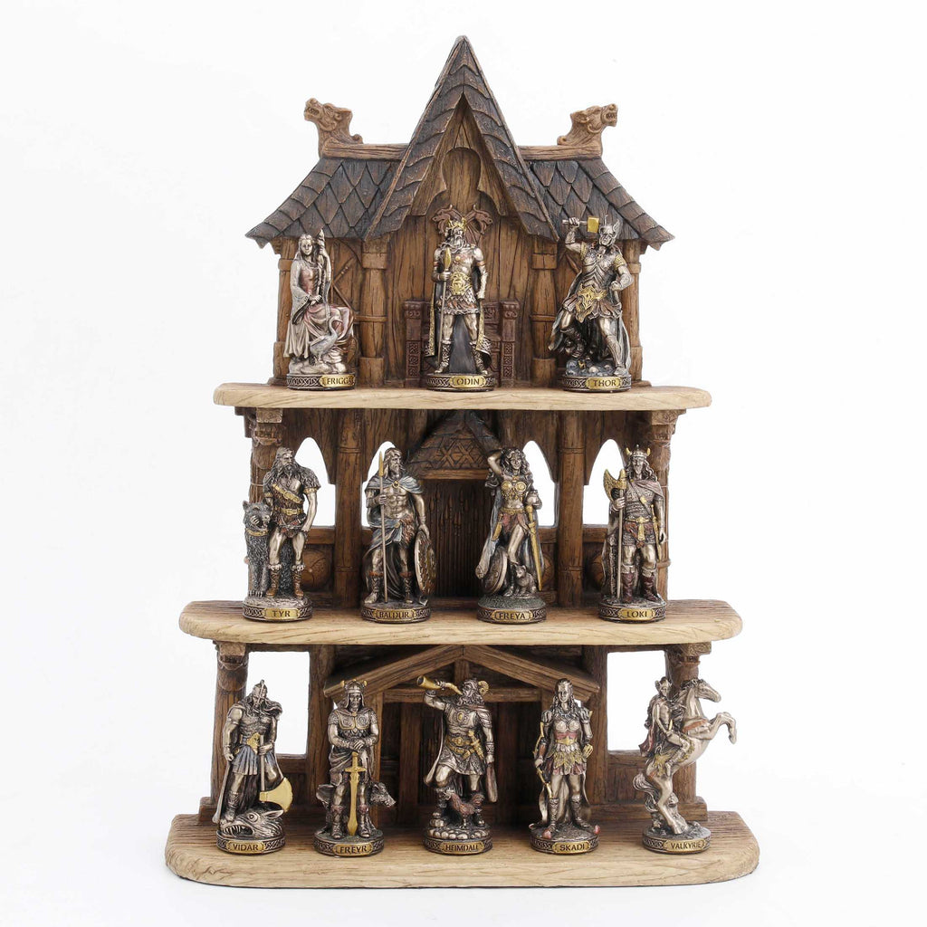 Set of 12 Norse Gods with a Display Stand — Bronze Finish Statue – view 1