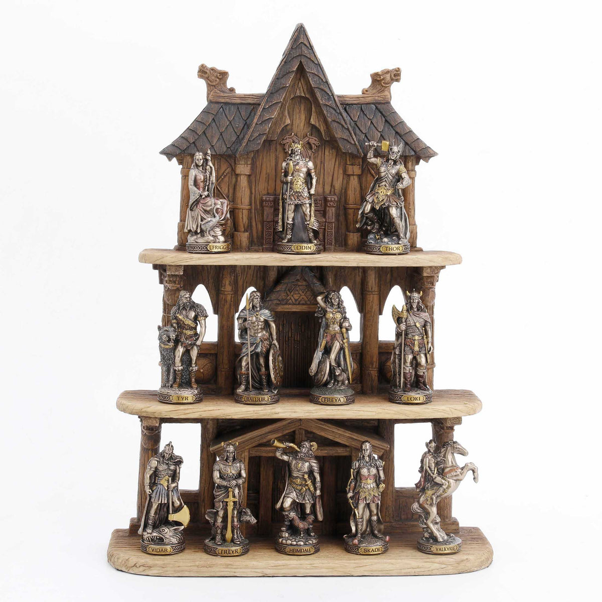 Set of 12 Norse Gods with a Display Stand — Bronze Finish Statue – view 1